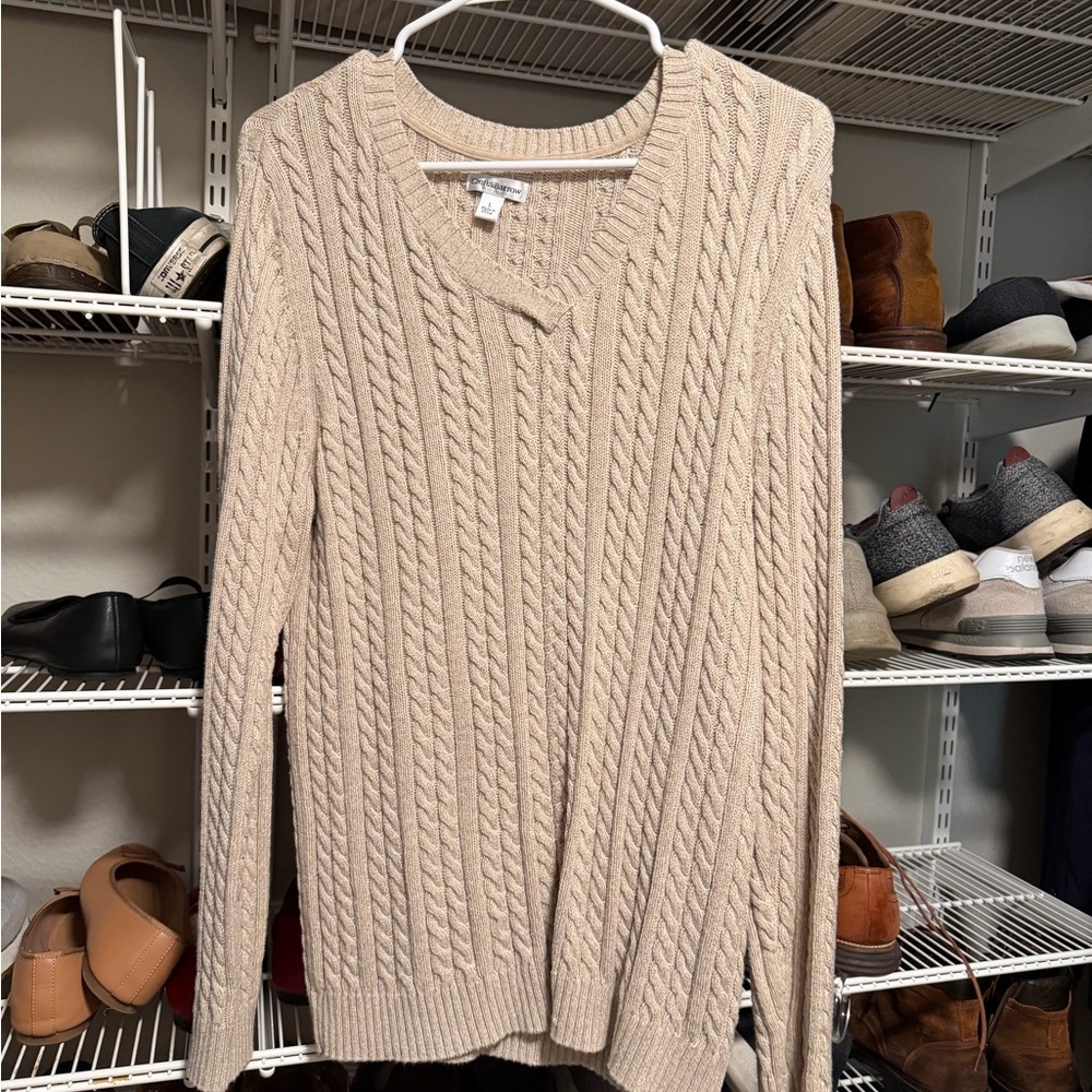 Croft & Barrow Beige V-Neck Cable Knit Sweater